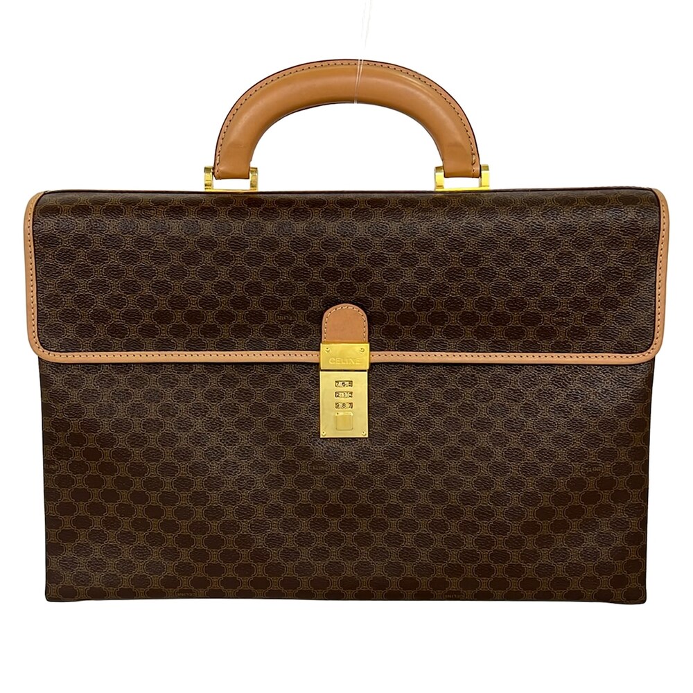 Celine Macadam Business Bag Dark Brown Beige PVC Leather
